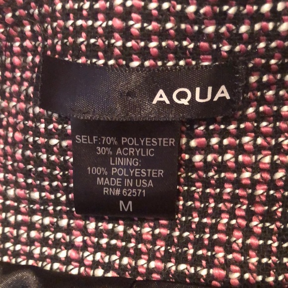 AQUA Black White Pink Tweed Cropped Jacket Open Front 3/4 sleeve Medium EUC - Picture 2 of 15